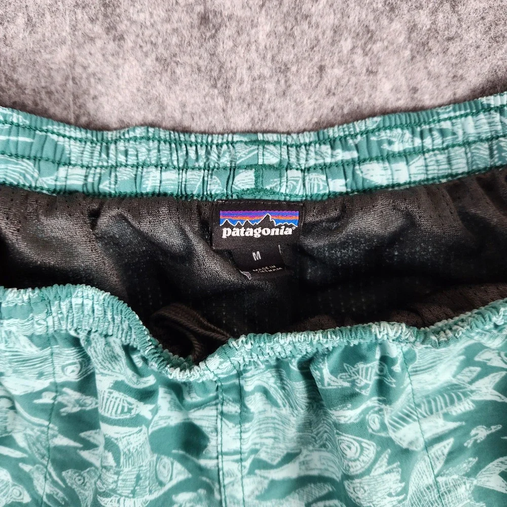 Patagonia Baggies Shorts Mens M Green Hexy Fish Print Mesh Lined Swim Trunks